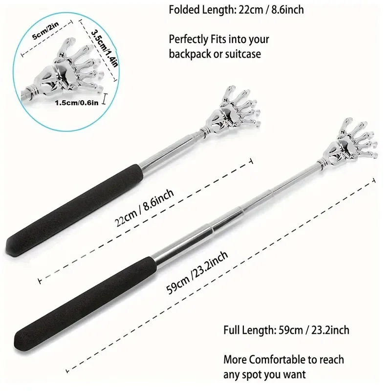 1pcs Compact Telescopic Back MassagerPortable Extendable Back Scratcher Stainless Steel Telescoping Back Scratcher for Both