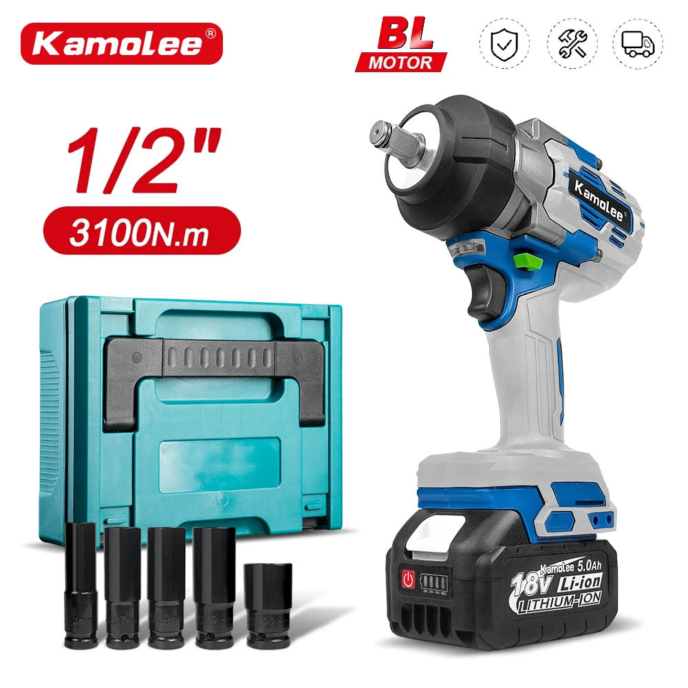 Kamolee 3100NM Brushless Electric Wrench 1/2 inch Cordless Impact Wrench Handheld Power Tool For Makita 18v Battery