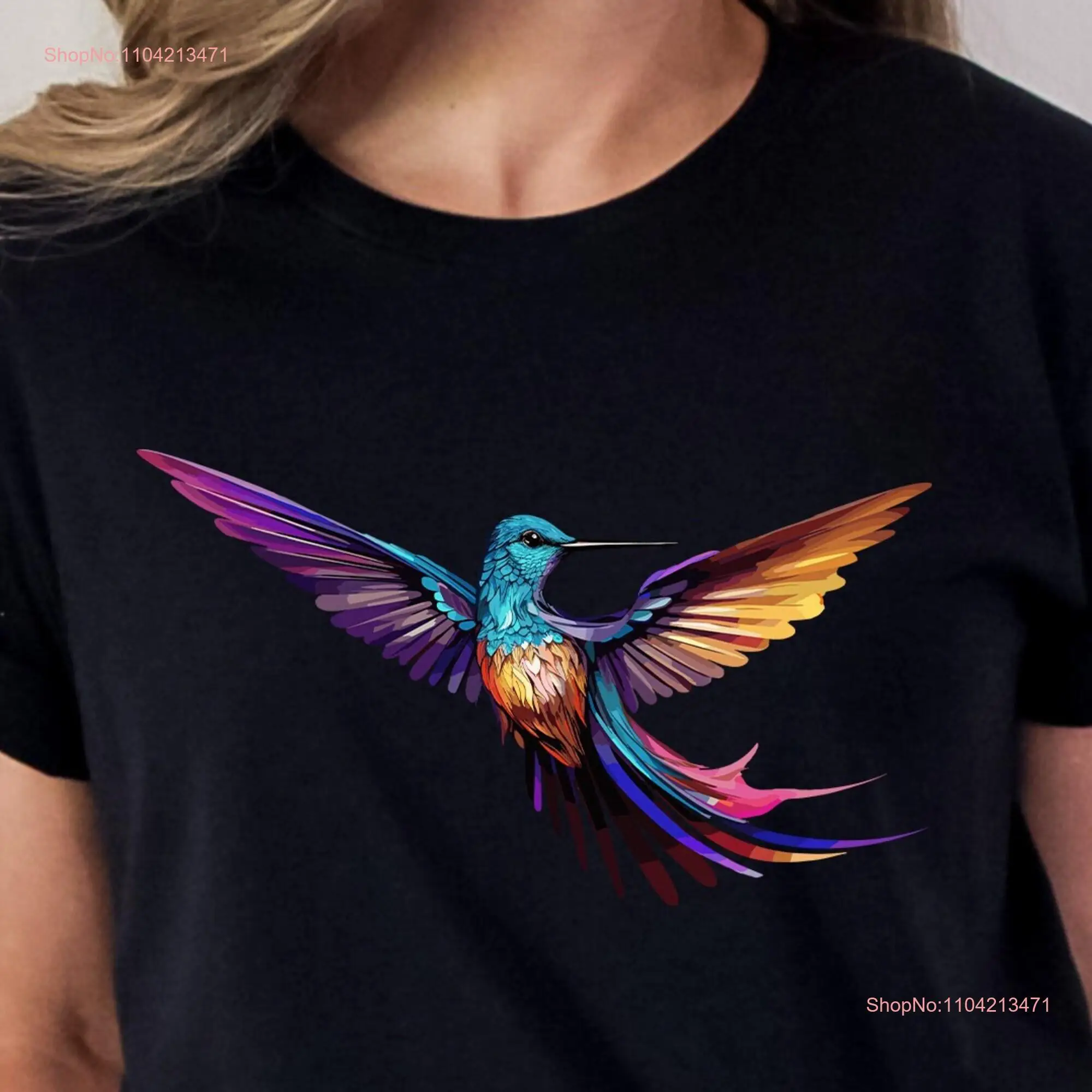 Colourful Hummingbird T Shirt Animal Lover Bird Trendy For Her Spring Birds long or short sleeves