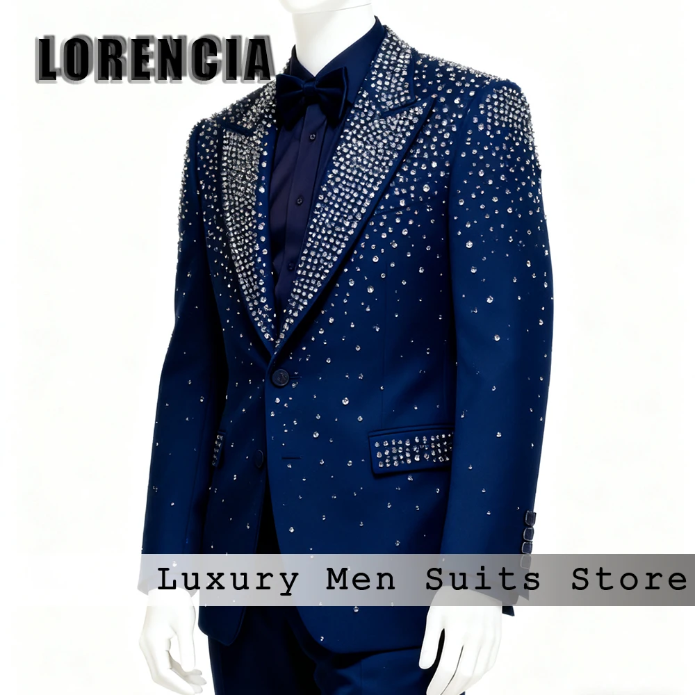 

Luxury Diamond Men Suits 2 Pieces Sparkling Crystal Tuxedos Set Evening Party Outfit Customized Blazer Pants robe mariage femme