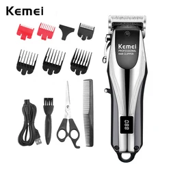 Kemei KM-2619 Professional Cordless Hair Clipper Rechargeable Men Hair Trimmer Adjustable Cutting Lever Barber Shop LCD Display