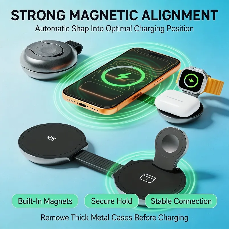 3-in-1折りたたみ式ワイヤレス充電器-qi22認証-25w-n52マグネット-急速充電-iphone、samsung、apple-watch、airpods対応-旅行用デスク用