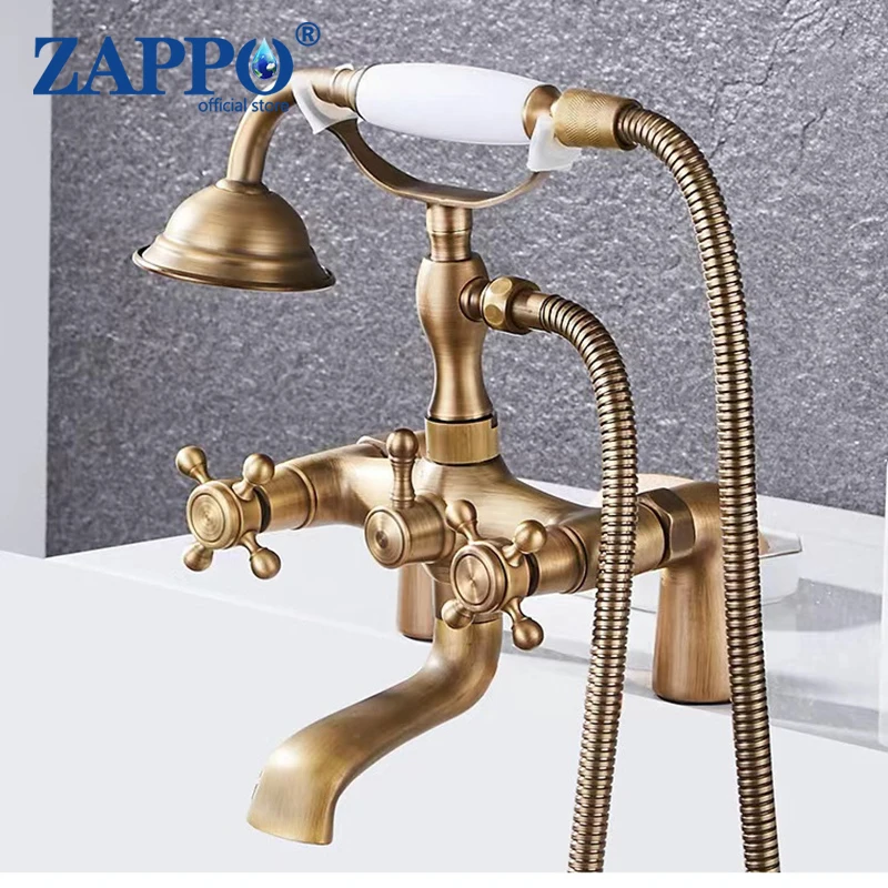 ZAPPO Bathtub Faucet Vintage Telephone Style with Dual Handles Deck mounted bathtub Faucet set Hot and Cold Water Mixer Tap