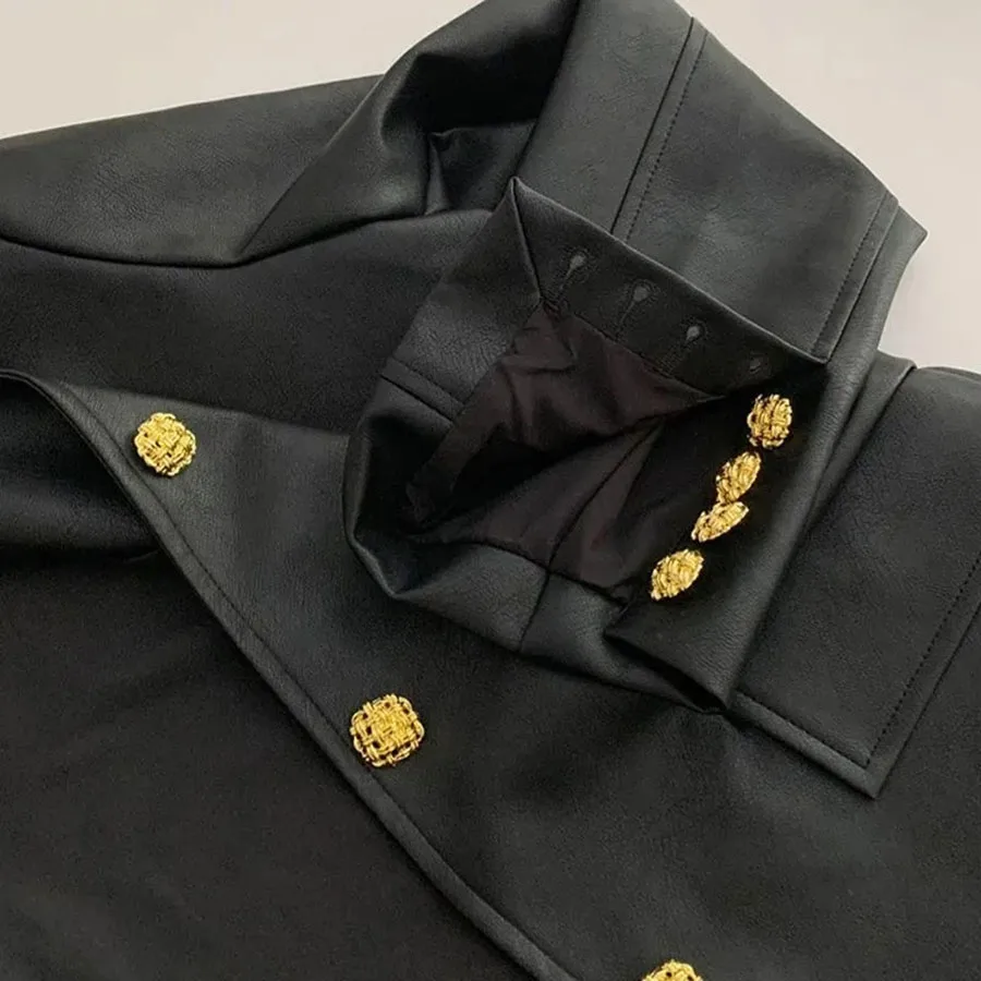 เสื้อโค้ทหนังคุณภาพสูงสำหรับผู้หญิง สไตล์เกาหลี แบบกระดุมแถวเดียว แขนสั้น ใส่ได้ทั้งฤดูใบไม้ผลิและฤดูใบไม้ร่วง  แจ็คเก็ตหนังแฟชั่น