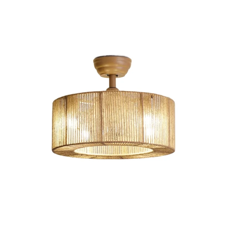 

Wabi sandy wind Japanese hemp rope ceiling fan light dining room living room bedroom fan light frequency conversion simple