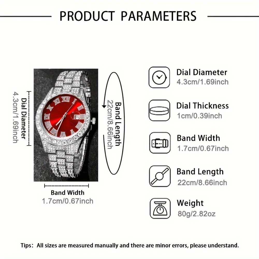 4Pcs/Set Personalized Handsome Hip Hop Men's Quartz Watch Set, 1Pcs Watch+3Pcs Jewelry Set, Fashionable Men's Selected Watch Set