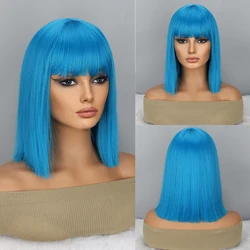 Synthetic Short Bob Wig with Bangs For Women Bob Wigs Blue Wig For Party Daily Use Shoulder Length