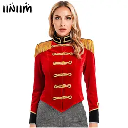 Womens Circus Ringmaster Costume Halloween Cosplay Costume Stand Collar Fringed Shoulder Board Velvet Jacket Coat