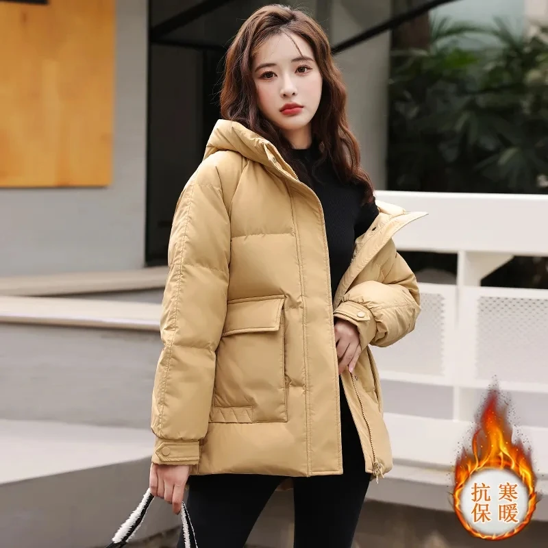 Winter solid color loose Parker Womens Loose Casual Simple All-match Outerwear Coats Fashion Thick Warm Jackets Female