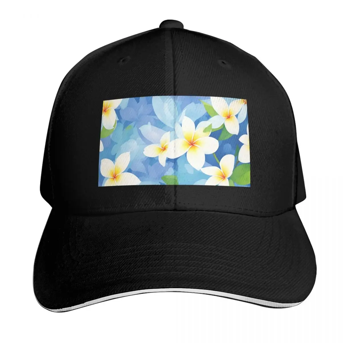 Hawaiian flowers seamless pattern with flower Frangipani hawaii, green leaves and Blue sky Baseball Cap