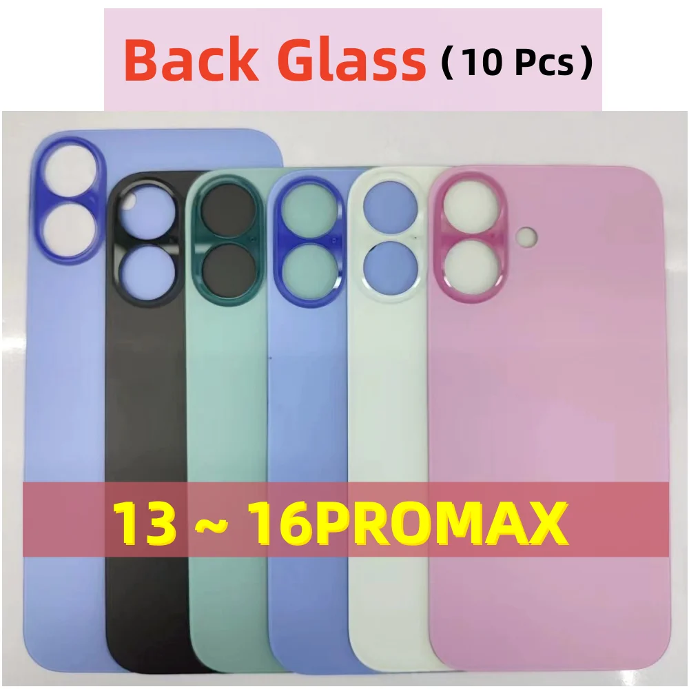 

10 PCS For iPhone Back Cover 13 14 15 16 PRO MAX Back Glass Case Large Camera Hole Replacement Rear Battery Cover Glass 16 Plus