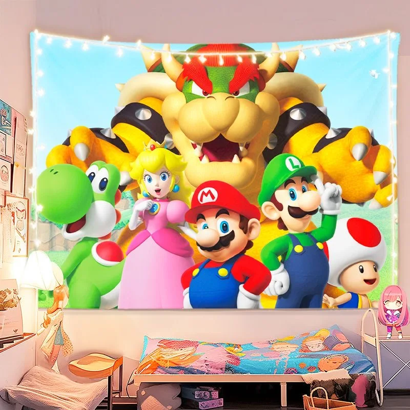 Cartoon Game Super Bros Printed Tapestry Marioed Luigied Background Wall Cloth Bedroom Living Room Home Wall Decorative Tapestry