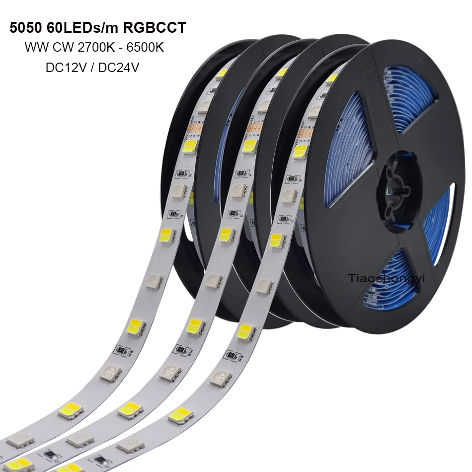 5M 5050 Rgbcct 2 In 1 Led Strip Licht DC12V DC24V 60Leds/M Rgb Ww Cw 2700K - 6500K Strip Licht Rgbw Rgbww Rgbcw Licht Tape