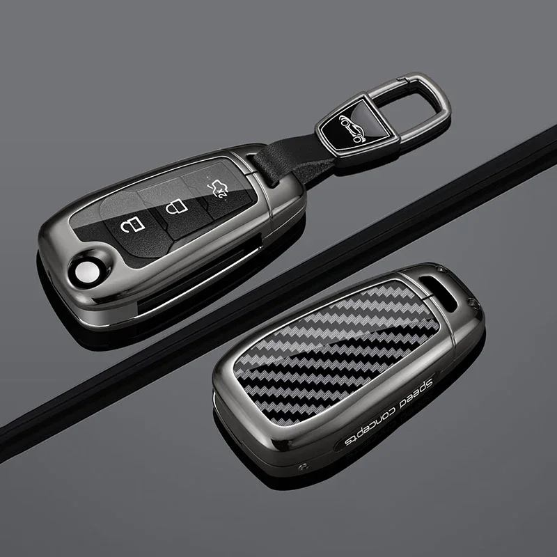 Zinc Alloy Carbon Fiber Car Key Case Cover Shell For Ford F150 F250 F350 F450 XLT Ranger XL Maverick Ecosport Everest Keychain