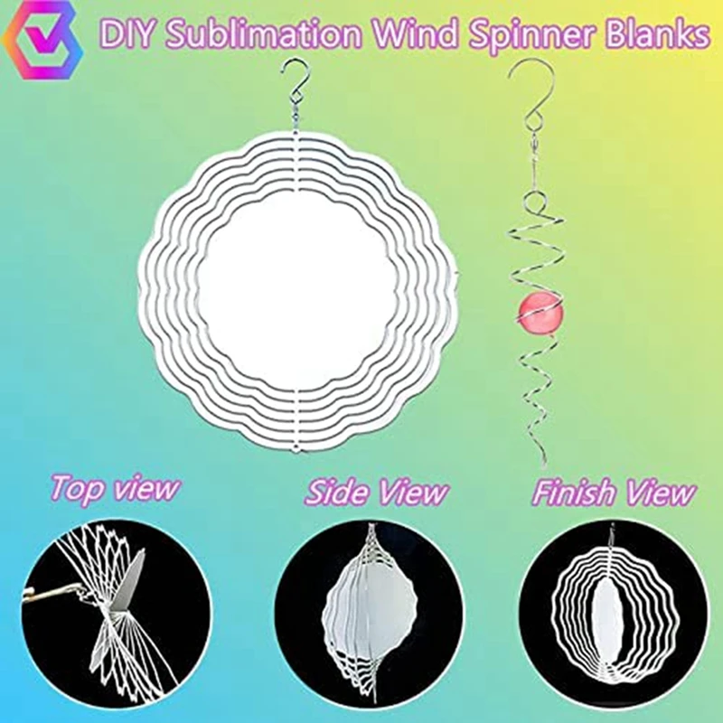 4Pack 10Inch Sublimation Wind Spinner Blanks & 4 Gazing Ball Spiral Tails,DIY Round Cut Wind Spinners For Outdoor Garden