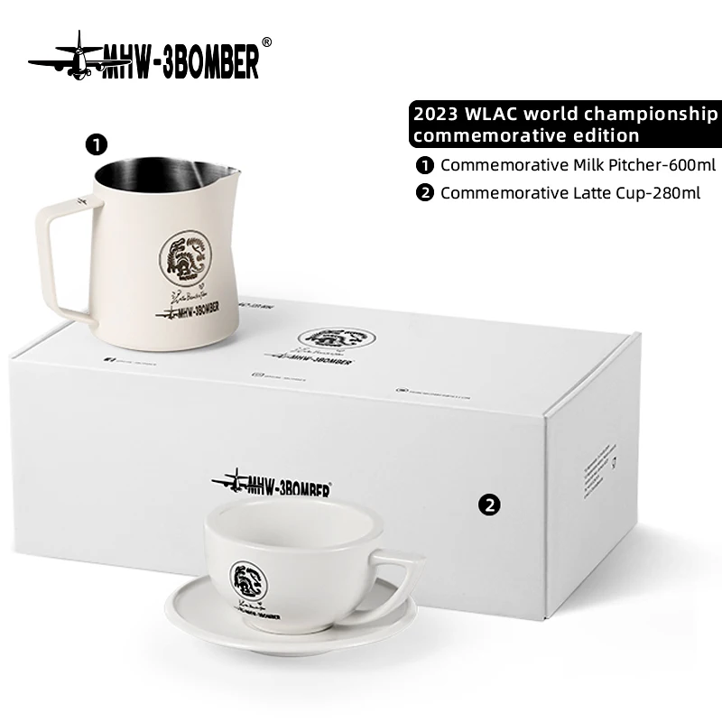 

MHW-3BOMBER Milk Frothing Pitcher & Coffee Cup 2023 WLAC World Champion Co-branded Milk Pitcher with Espresso Cup Delicate Gifts