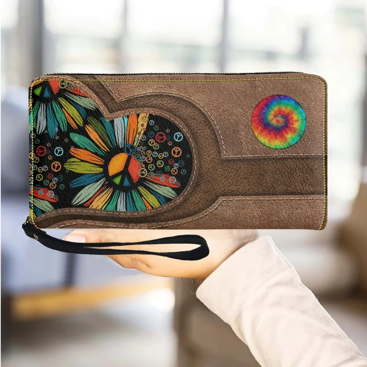 Personalized Women's Wallet Hippie Peace and Love Multifunction Purse with Zipper Casual Card Holder Female carteras para mujer