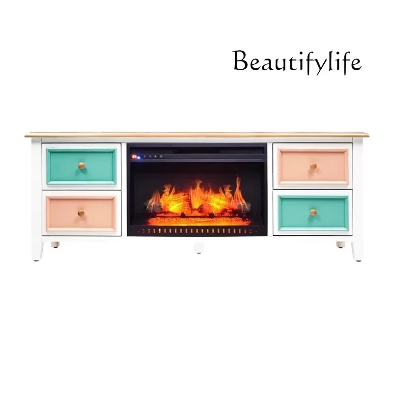 American country storage fireplace Solid wood simple household living room TV sofa heating atomization fireplace