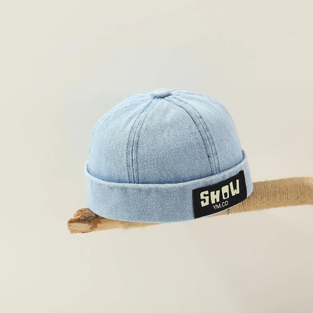 

Retro Washed Denim Baby Brimless Hat Letter Embroidered Adjustable Kids Docker Caps Melon Cap 1-3Y Children