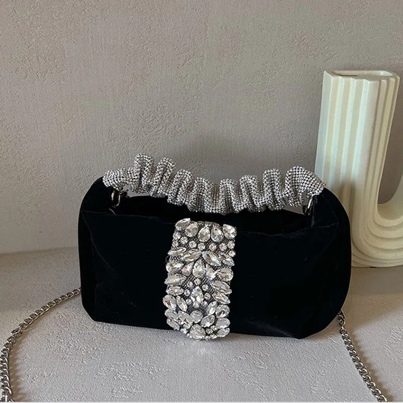 Imagem -03 - Strass de Veludo Noite Embreagem Festa Travesseiro Bolsas para Mulheres Bolsas de Designer de Luxo e Bolsas 2023 Novo na Corrente Vintage Ombro Crossbody Chegada Rápida