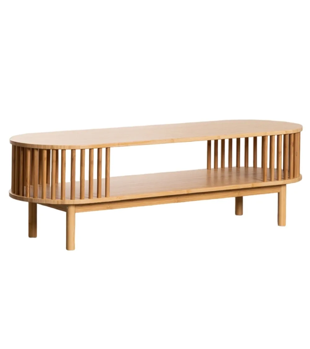 Bamboo BELLARY oval center table, bogo style with tubular vertical bars. 120x39x36,9 cm.