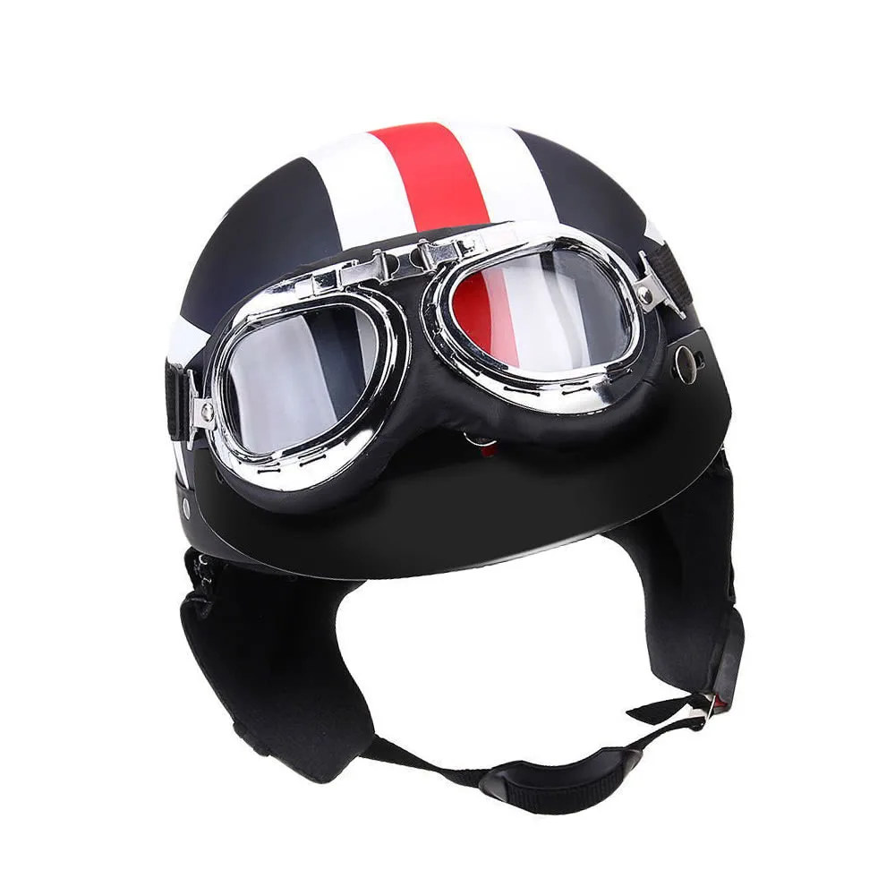 Half Open Face Motorcycle Helmet with Goggles Visor Scarf Biker Scooter Touring Helmet