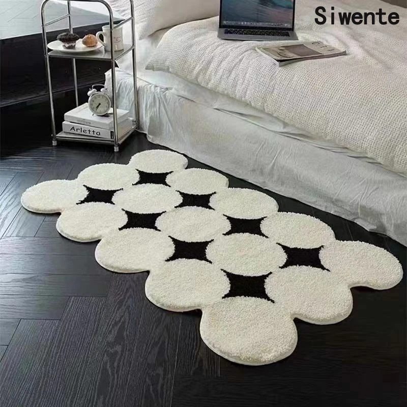 

Nordic Minimalist Home Area Rug Thickened Flocking Bedroom Non-slip Carpets Irregular Black White Living Room Decoration Mat