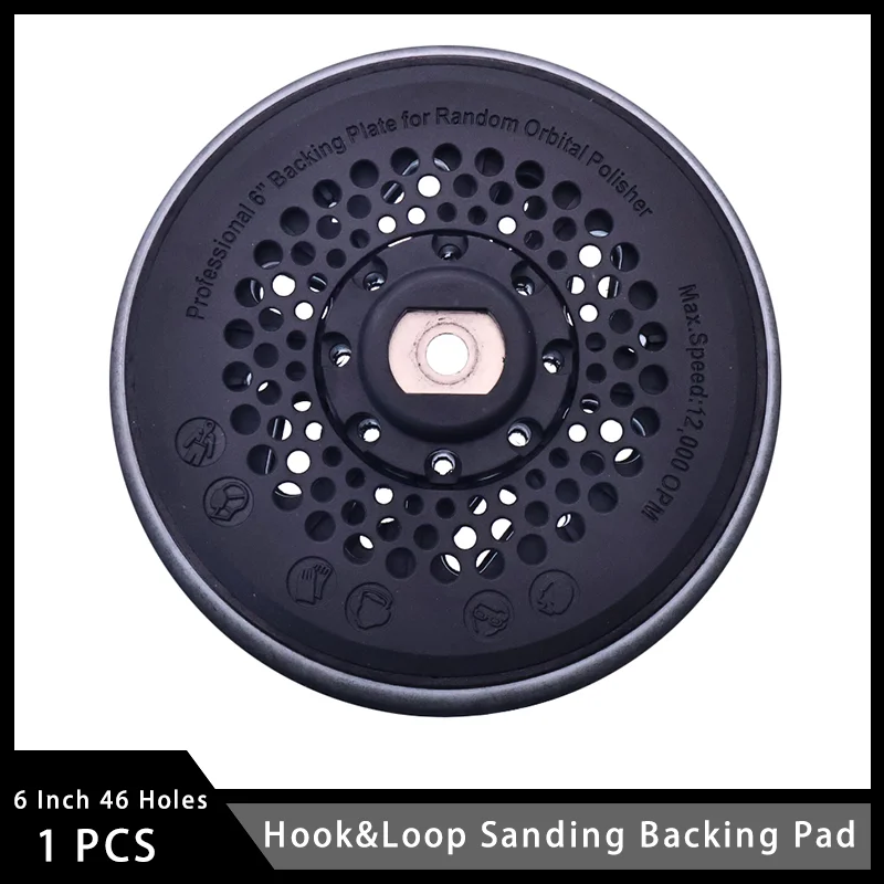 6 Inch 46‑Hole Hook&Loop Sanding Backing Pad 147mm 8mm Thread PU Backing Plate for Car Polisher Random Orbital Sander Abrasive