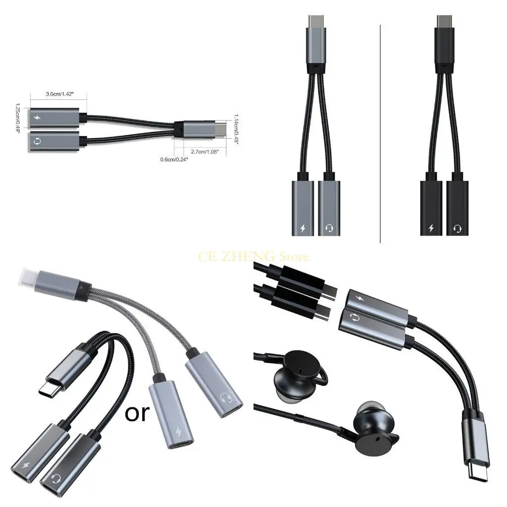 

E56B Быстрое зарядное устройство USB C — USB C PD 60 Вт, двойной USB-кабель для зарядки наушников типа C