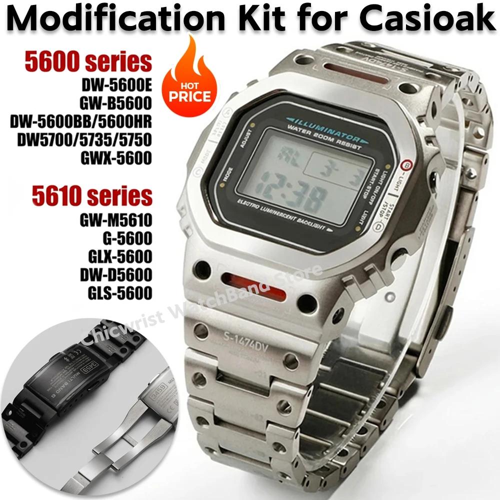 Modification Kit for Casioak DW-5600 Titanium Metal Strap Case Bezel Set for GW-M5610 GW-5000 GLS5600 Stainless Metal Steel Case