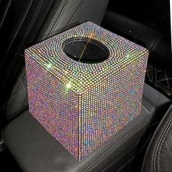 Full Diamond Shiny Square Tissue Box, Crystal Tissue Box, Exquisite Car Decoration Products, Car Interior Accessories