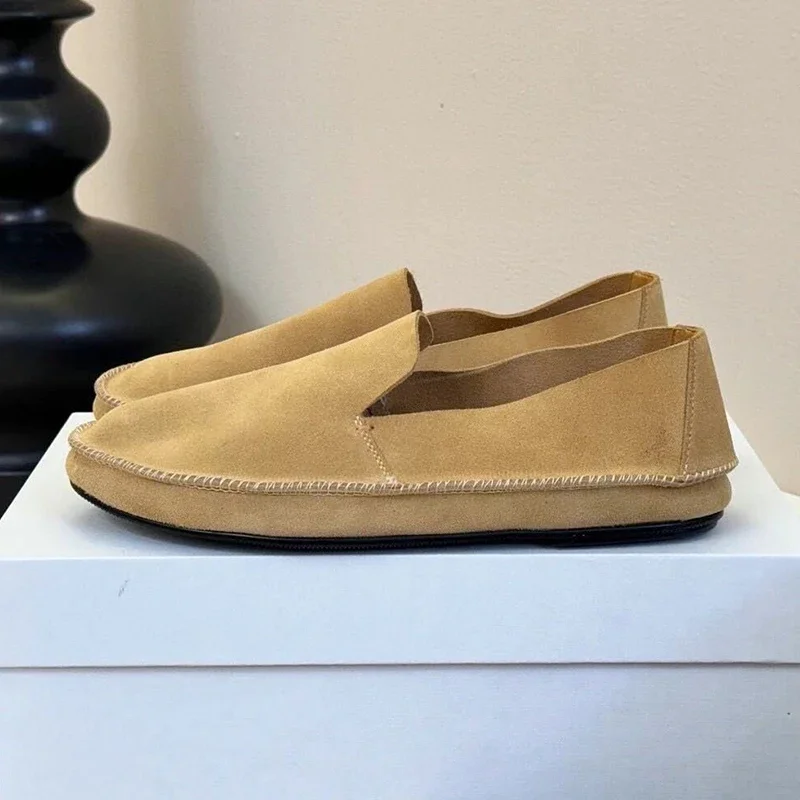 

Весенне-летние универсальные лоферы в стиле ретро, женские однотонные замшевые туфли из коровьей замши с круглым носком на плоской подошве, повседневные повседневные одинарные туфли, обувь для вождения