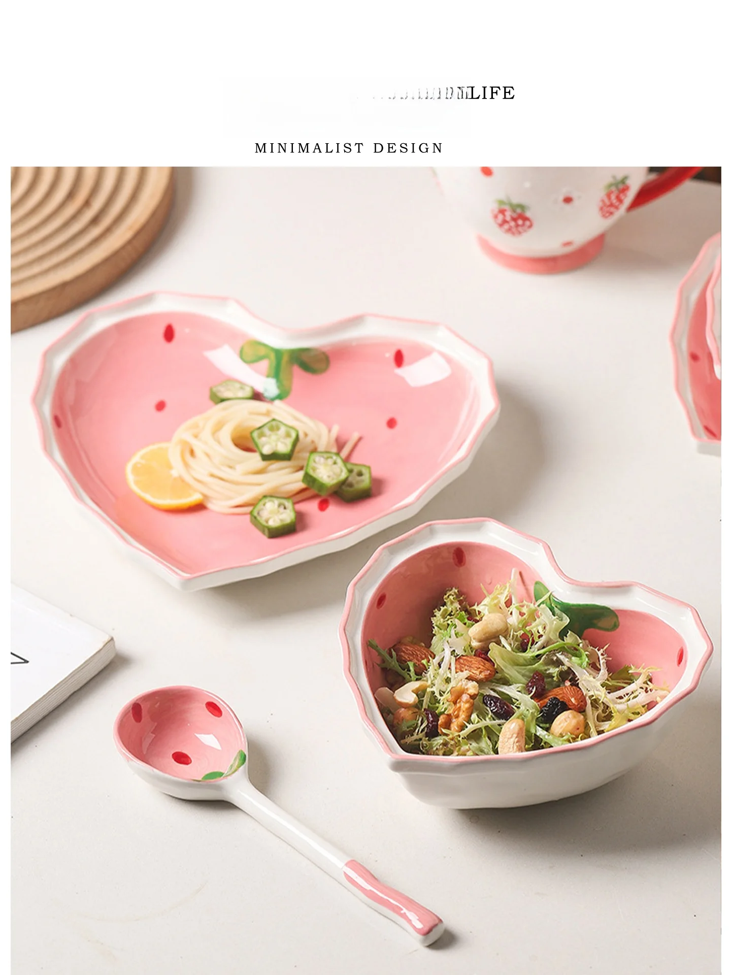 

Tlife Cerc Heart aped Salad Dert Bowl Cute Sle Home Use Dinnerware Set Underglaze Coloring Proc Adult Cartoon Pa...