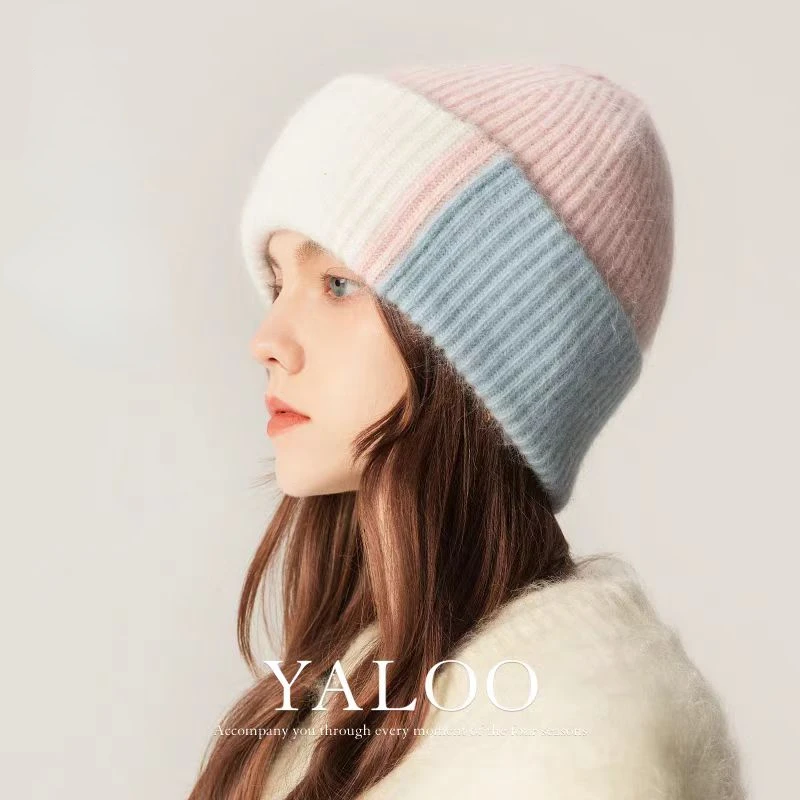 New Colorful Matching Beanies for Women Rabbit Fur Soft Fluffy Winter Hat Lady Pinkycolor Warm Angora Knitted Skullies Wholesale