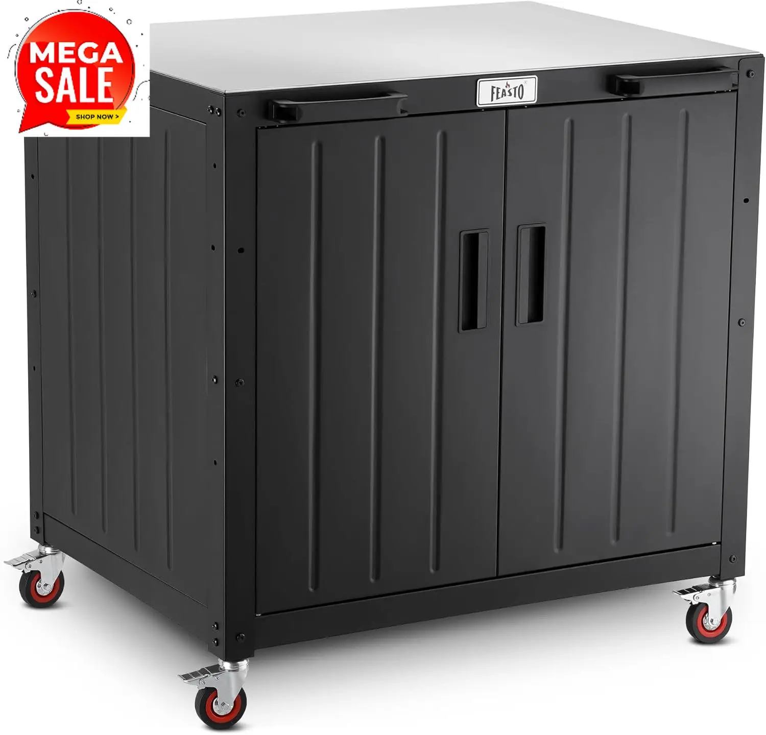 Outdoor Grill Cart with Storage Cabinet and Stainless Steel Top, 35-Inch Outdoor Grill Station with Door, Modular Kitchen Island