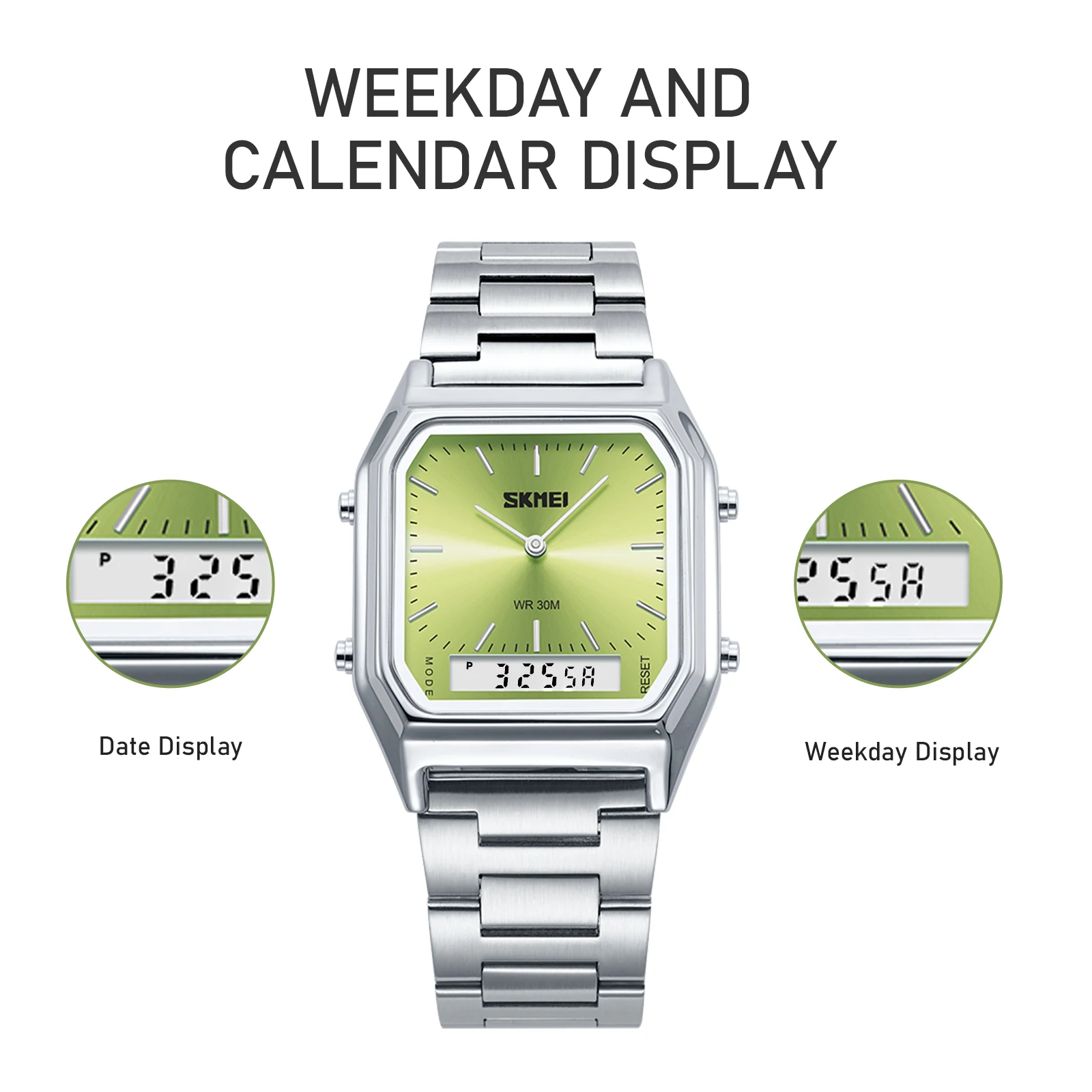 SKMEI 3Time Luminous Wristwatches Waterproof Dual Display Digital Electronics Watch Fashion Quartz Watches For Men Women Student