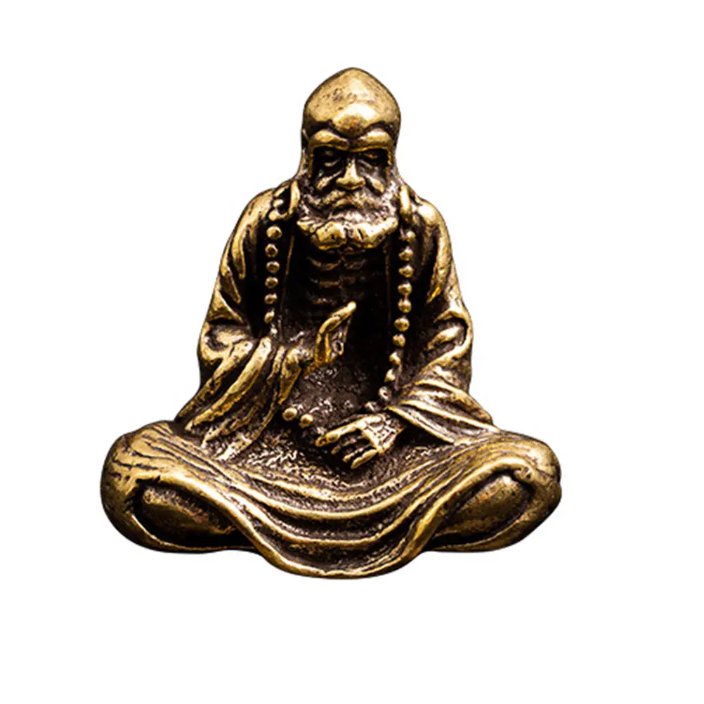 1Pcs Buddhist Decor Brass Sculpture Desktop Gadget Home Table Decor Unique Bodhidharma Figure Exquisite Metal