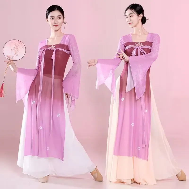 Danza classica Stile etnico Spettacolo teatrale Pratica quotidiana Abito Fata Dancewear Stile cinese Folk Hanfu Abbigliamento Yangko