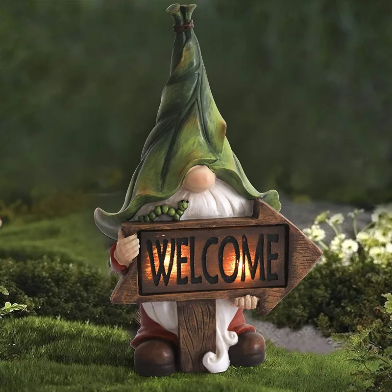 

Garden Gnome Statue - Resin Statue Holding Welcome Sign,summer Outdoor Patio Decoration,suitable for Terraces,gardens,courtyards