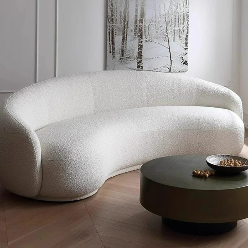 

Cashew sofa curved small apartment living room fabric white wabi wind creative lamb wool medieval semicircle special-shaped
