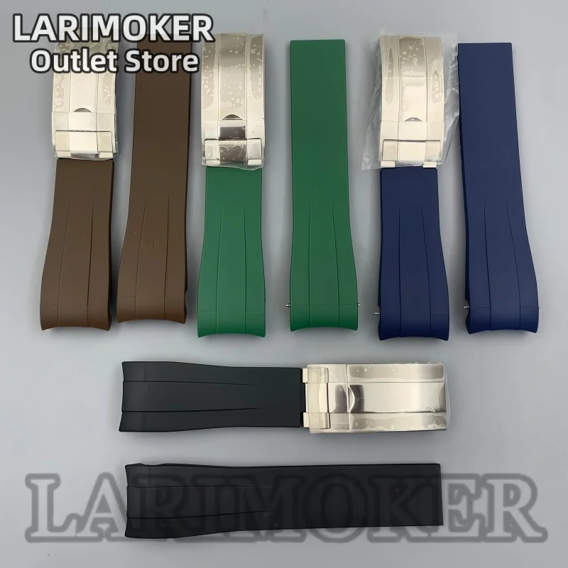 

LARIMOKER 20mm/21mm Black Blue Green Brown Rubber Watch Strap with Stainless Steel Silver Buckle