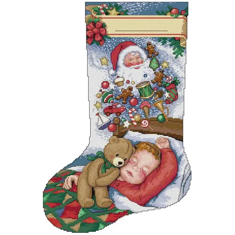 Christmas Stocking Series NKF Cartoon Pattern Cross Stitch Kit 14 16 11CT White Count Canvas Set DIY Embroidery Home Decor Gifts