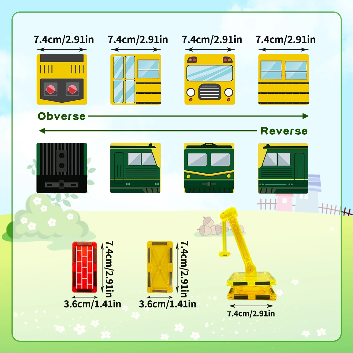 Magnetic Building Block Toys, Magnetic Little Car, Double-Sided Pattern, Including Crane, Train, Children's Holiday Birthday Gift