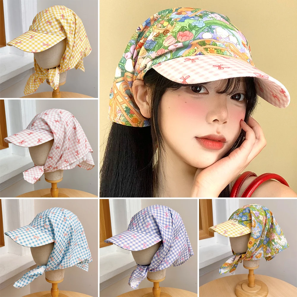 

French Retro Headscarf Hat Quick Drying UV Protection Peaked Cap Breathable Adjustable Baseball Cap Outdoor Seaside Vacation