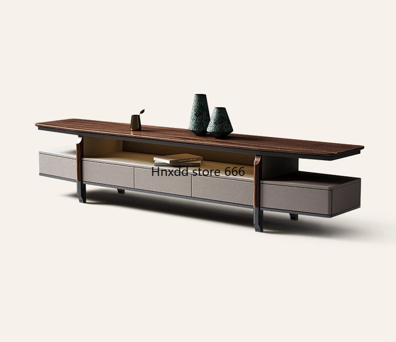 Modern simple light luxury floor cabinet coffee table combination walnut TV cabinet