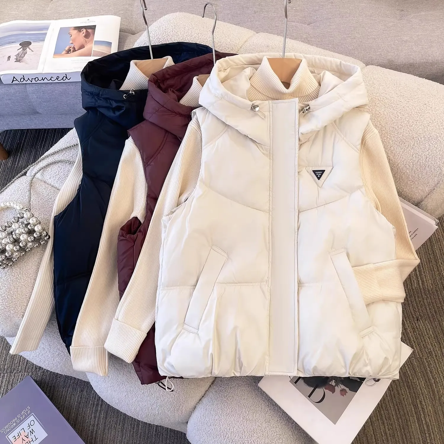 

Красный пуховый хлопковый жилет женский, новинка 202, осенне-зимняя верхняя одежда Faion Thiened, майка с капюшоном, жилет Jaet Commute Sle