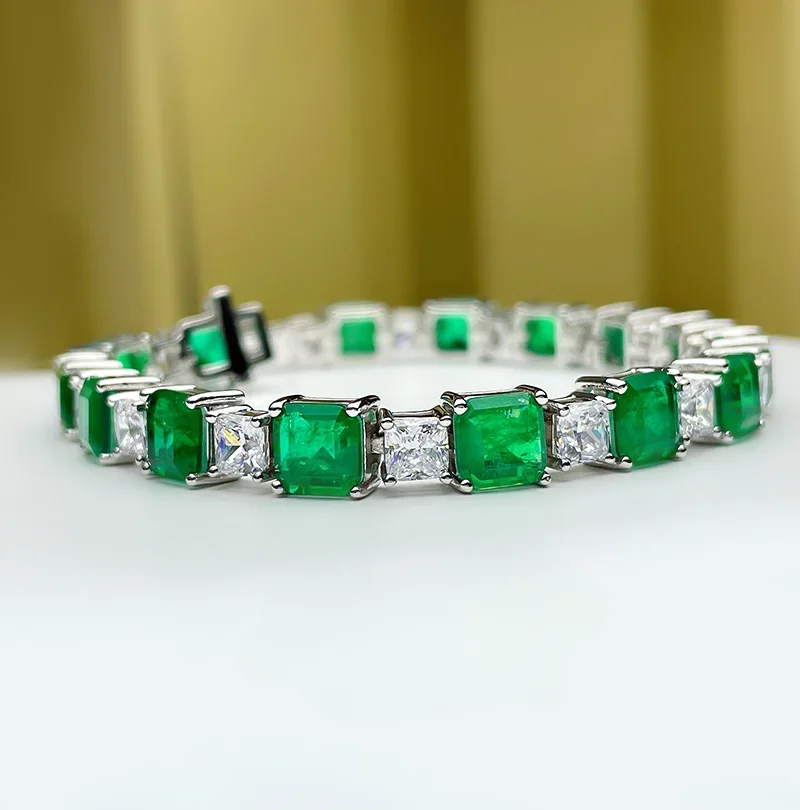 

Heavy Industry High End Luxury Emerald Bracelet Women's Pure Silver Artificial Cultivation Columbia Inlaid Premium Sense