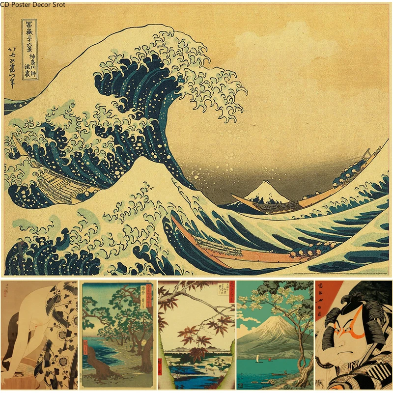 Póster Retro de la serie de paisaje japonés, impresiones de papel Kraft, carteles Vintage para el hogar, habitación, Bar, cafetería, pinturas artísticas estéticas para pared