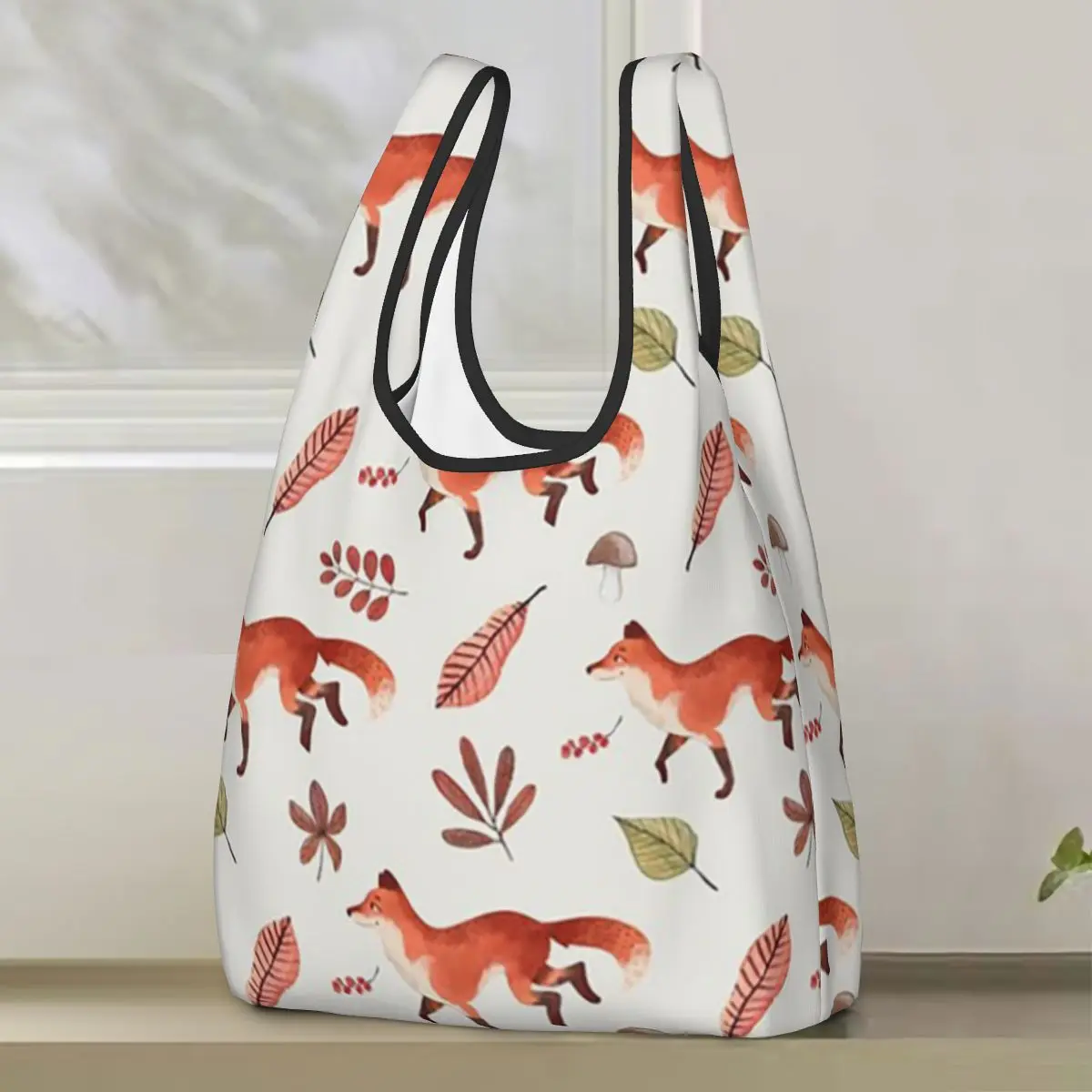 

Осенняя сумка для покупок с акварельным узором лисы, портативные сумки-тоут, складная сумка-шоппер на плечо, продуктовая сумка