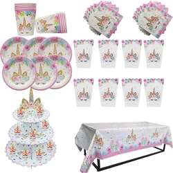 Unicorn Party Disposable Tableware Sets for 8 Guests Unicorn Tablecloth Cup Napkin Baby Shower Birthday Party Kids Favors